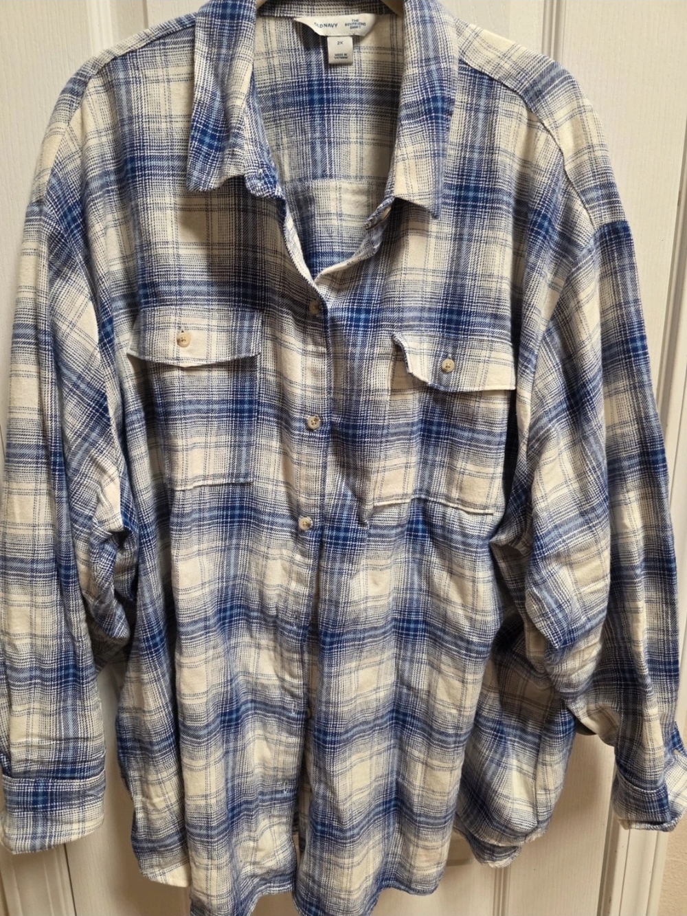 Old Navy Blue and White Plaid Women's Button-Down Shirt